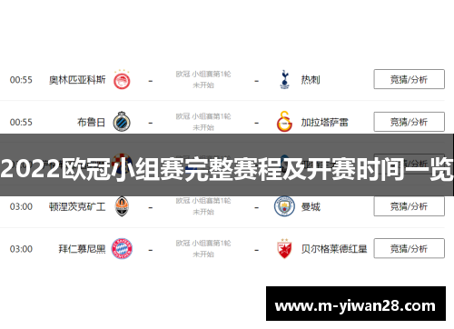 2022欧冠小组赛完整赛程及开赛时间一览